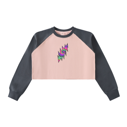 Jerry G LeGoo Raw-Hem Color-Block Raglan Crop Sweatshirt