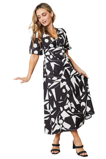 Printed Surplice Balloon Sleeve Dress