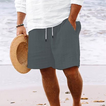 Men's Striped Bamboo Cotton Summer Shorts - Drawstring Casual