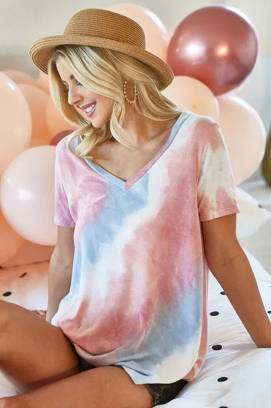 BiBi Tie Dye French Terry V Neck Top