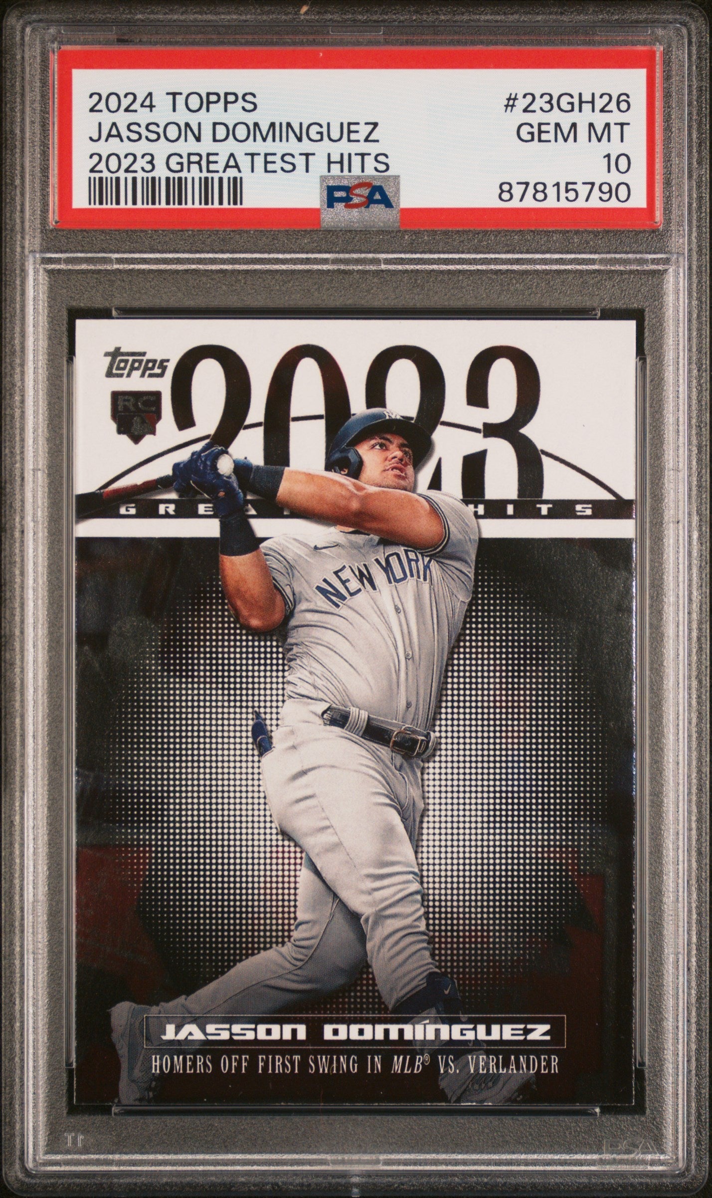 Graded 2024 Topps Jasson Dominguez #23GH26 2023 Greatest Hits Rookie RC Baseball Card PSA 10 Gem Mint