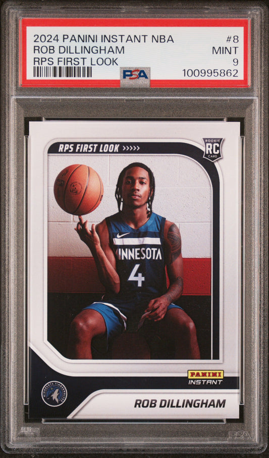 Graded 2024 Panini Instant NBA Rob Dillingham #8 RPS First Look Rookie RC Basketball Card PSA 9 Mint