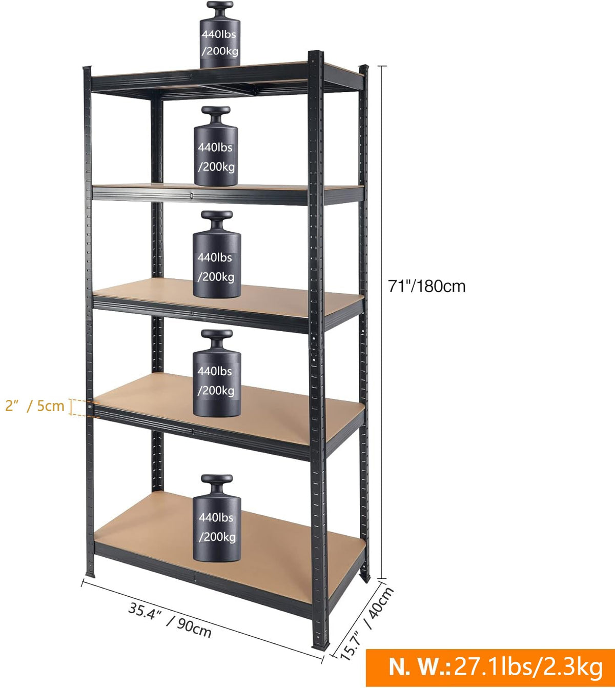 Heavy-Duty 5-Tier Storage Rack (2,000 lb Capacity)