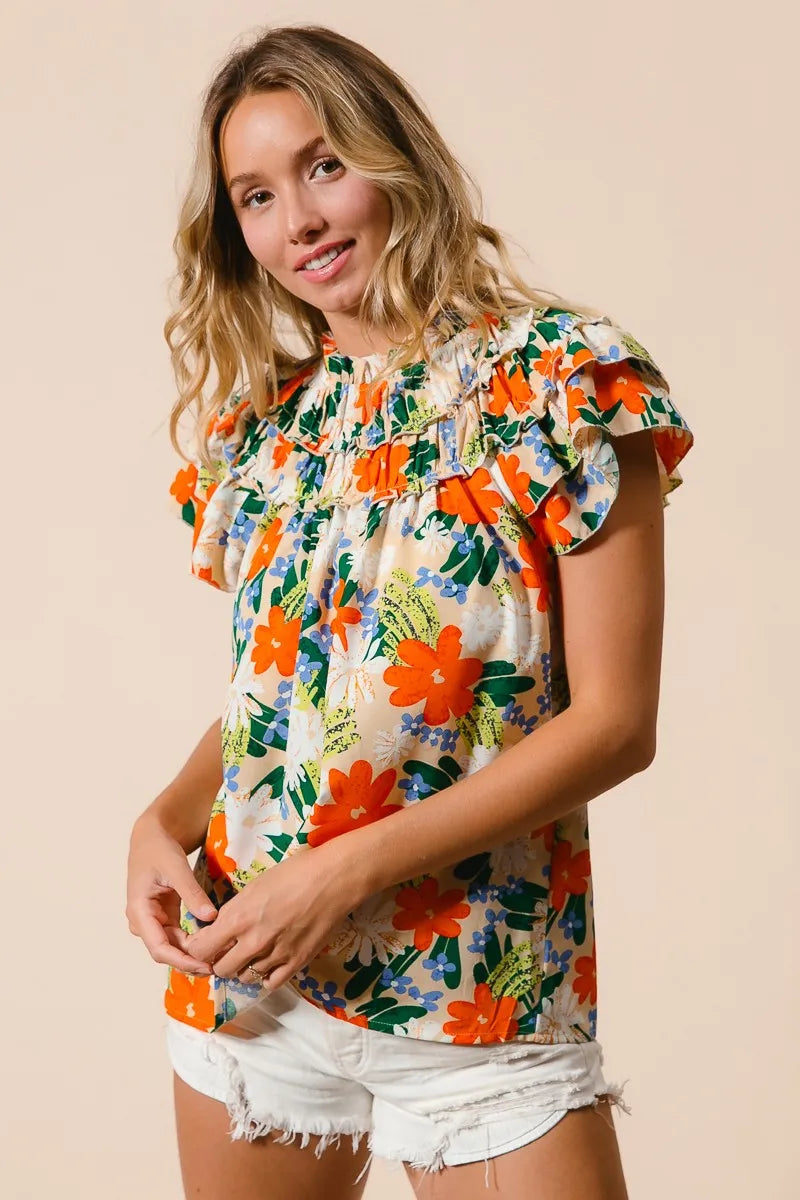 BiBi Multi Color Floral Print Woven Top