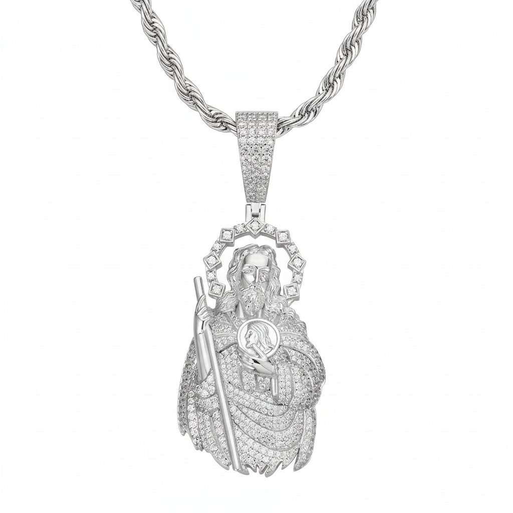 St. Judas Moissanite Pendant 925 Sterling Silver