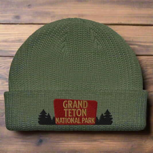 Grand Tetons National Park Sign Embroidered Beanie