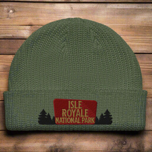 Isle Royale National Park Sign Embroidered Fisherman Style Beanie