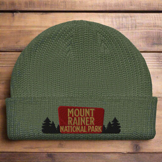 Mount Rainier National Park Sign Embroidered Beanie