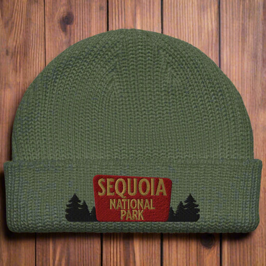 Sequoia National Park Sign Embroidered Beanie