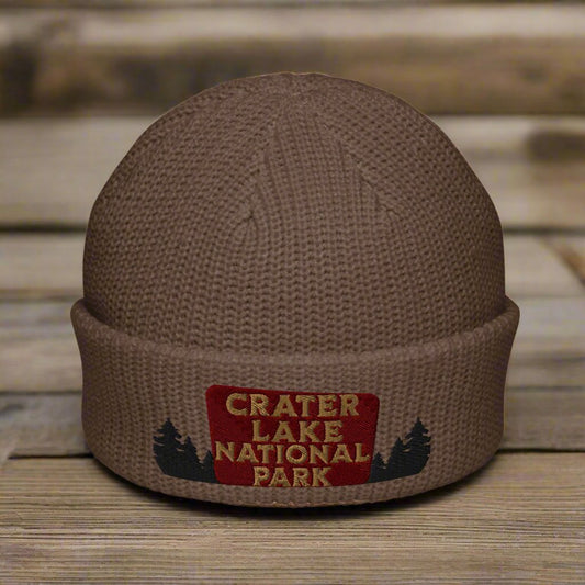 Crater Lake Embroidered National Park Sign Beanie Wharf Fisherman Style Sewn Outdoors Winter Hat
