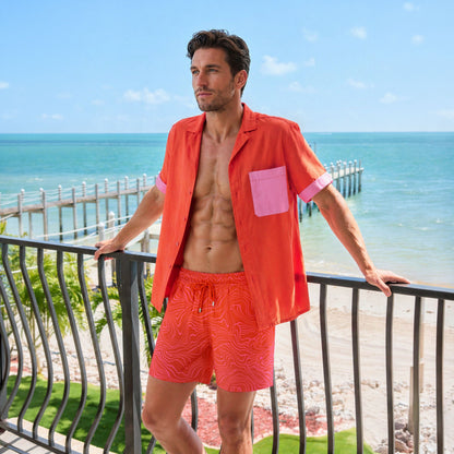 Coral Flame Men's Button Down Resort Shirt, Modern Fit