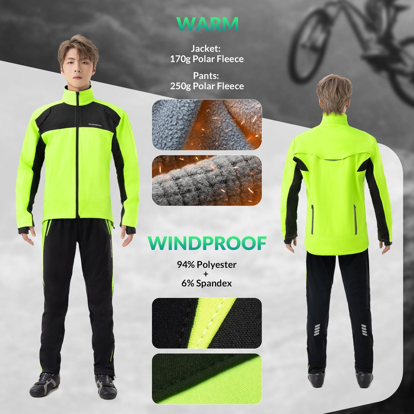 Cycling Jacket Pants Winter Suit Fluorescent Green