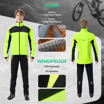 Cycling Jacket Pants Winter Suit Fluorescent Green