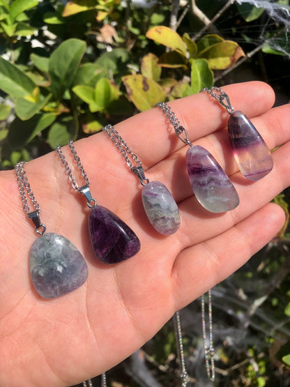 Fluorite Crystal Pendant Necklace – Handmade, 1” on 18” Chain