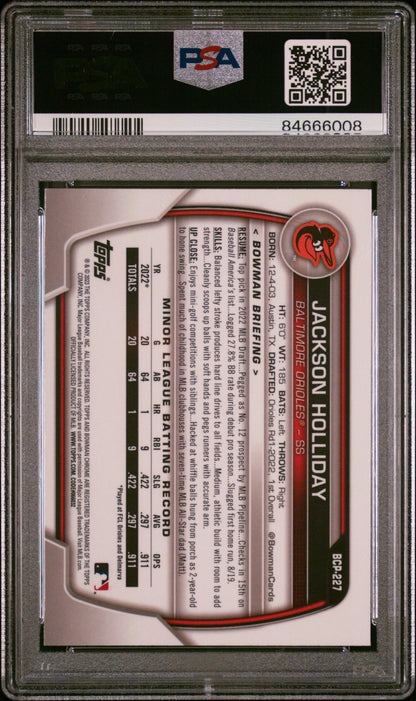 Graded 2023 Topps Bowman Chrome M/B Jackson Holliday #227 Rookie RC Baseball Card PSA 10 Gem Mint