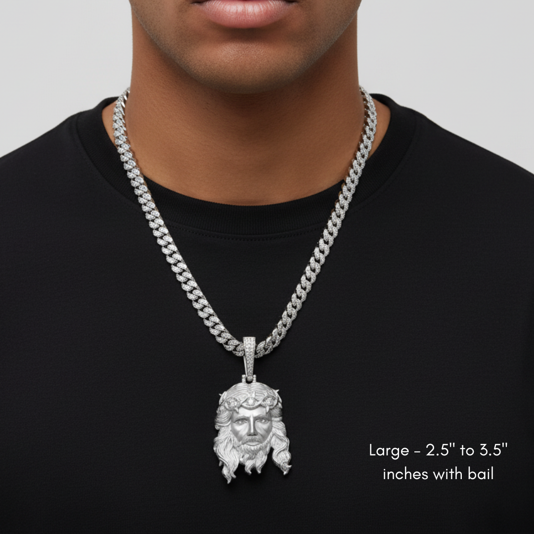 Jesus Piece Head Pendant Moissanite Matte Finish Solid 925 Sterling Silver