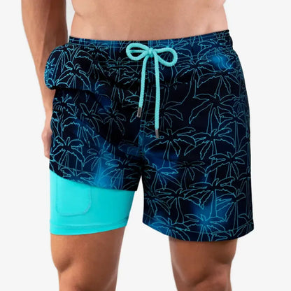 Foggy Palms Hybrid Short, Compression Lined Swim and Resort Trunk
