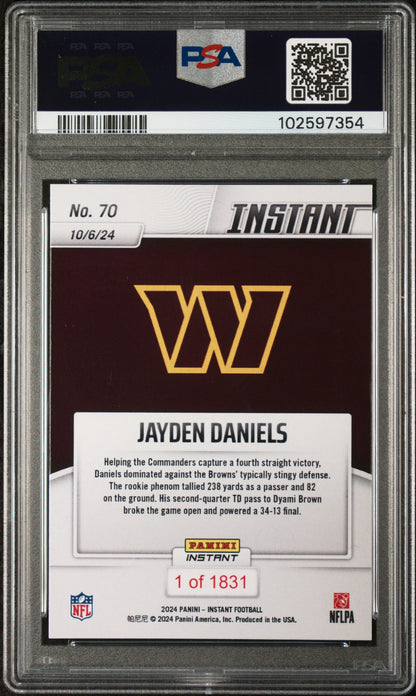 Graded 2024 Panini Instant NFL Jayden Daniels #70 Rookie RC Football Card PSA 10 Gem Mint