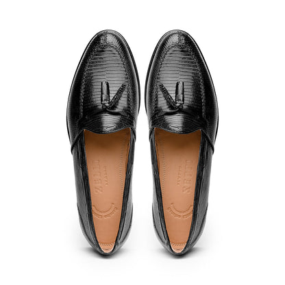 14-580-BLK FRANCO Teju Lizard Tassel Loafer, Black