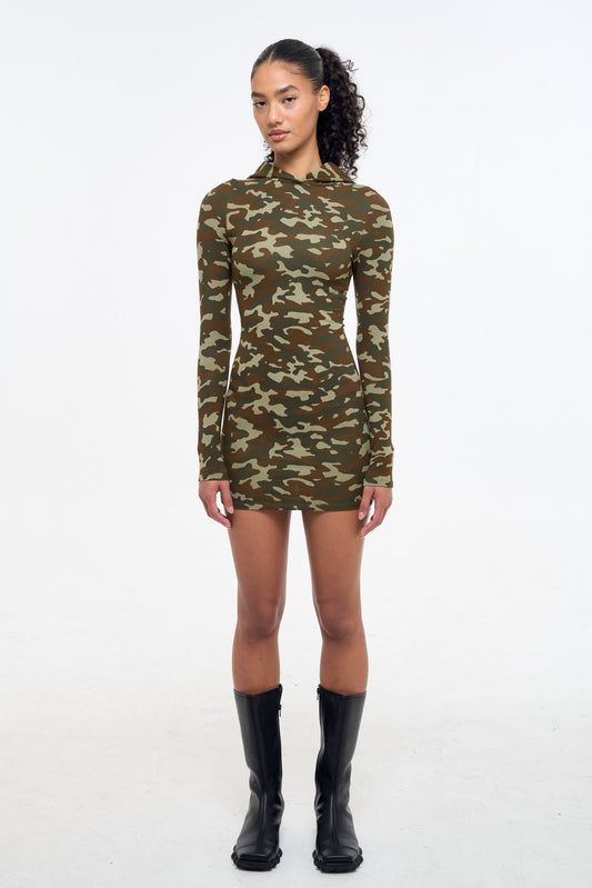 Camo Hooded Dress - Olive