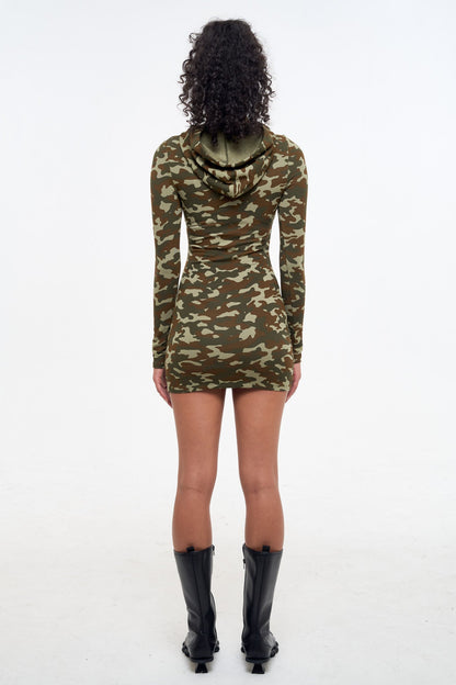 Camo Hooded Dress - Olive