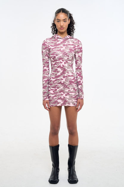 Camo Hooded Dress - Pink