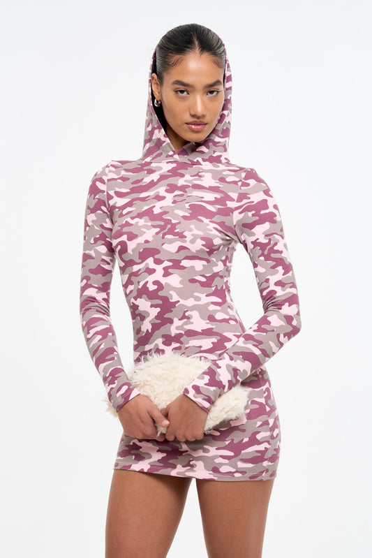 Camo Hooded Dress - Pink