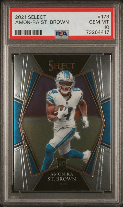 Graded 2021 Panini Select Amon-Ra St. Brown #173 Rookie RC Football Card PSA 10 Gem Mint