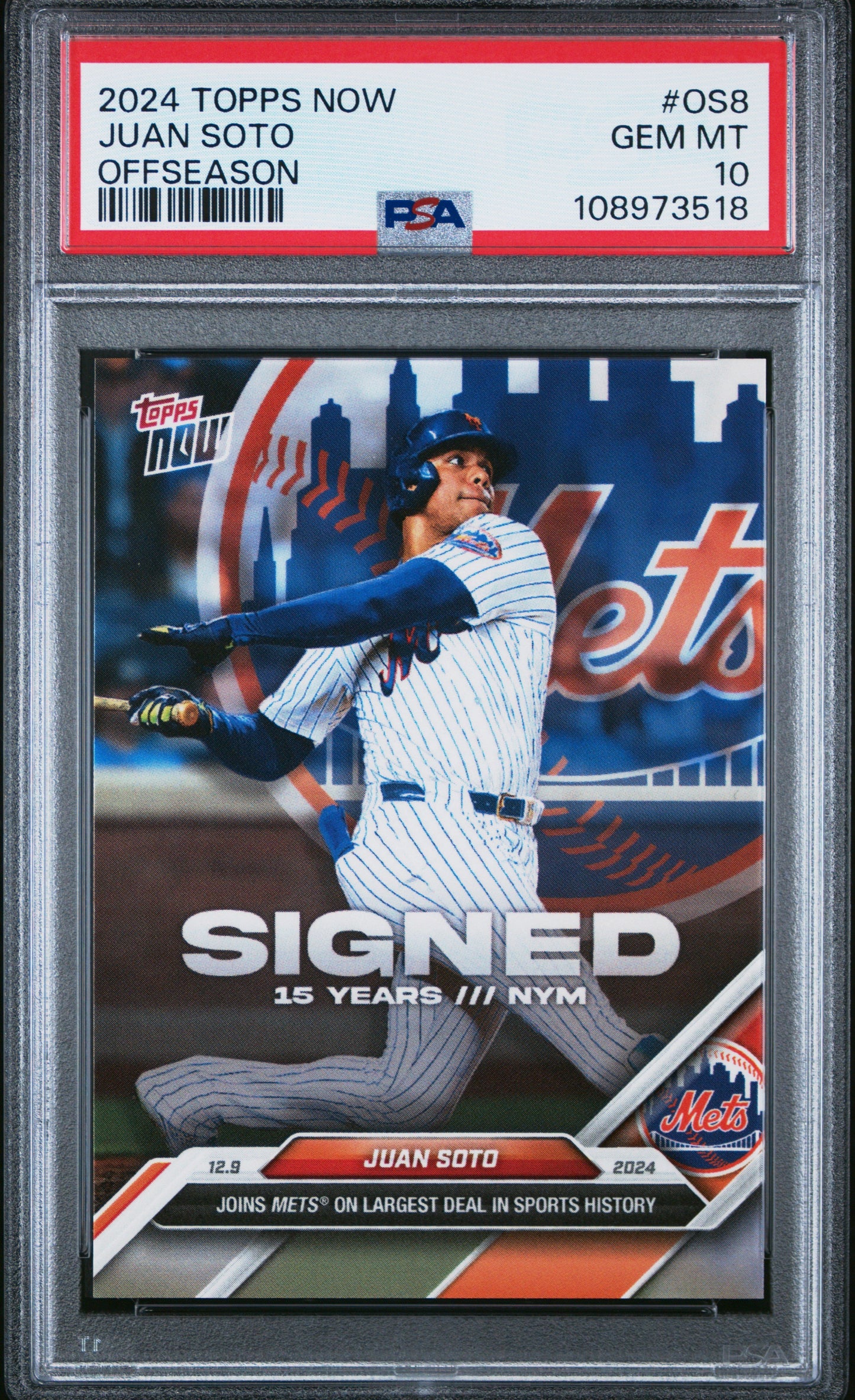 Graded 2024 Topps Now Juan Soto #OS8 Offseason Baseball Card PSA 10 Gem Mint