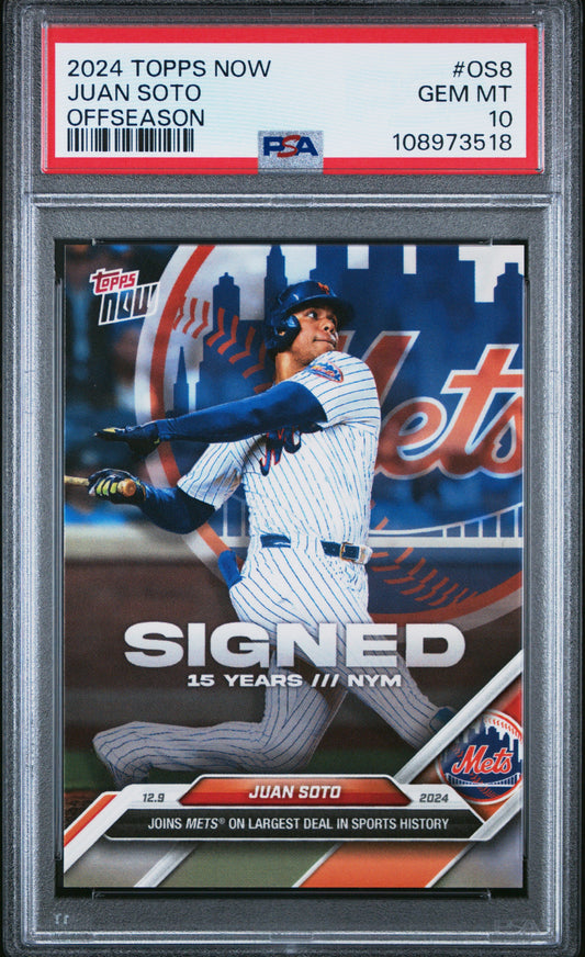 Graded 2024 Topps Now Juan Soto #OS8 Offseason Baseball Card PSA 10 Gem Mint