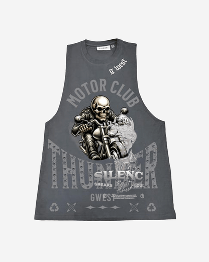 G WEST RHINESTONE THUNDER MOTOR CLUB MENS TANKS
