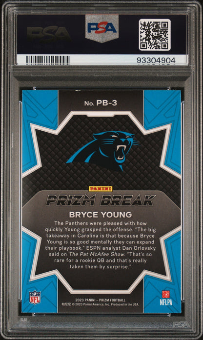 Graded 2023 Panini Prizm Bryce Young #PB3 Prizm Break Rookie RC Football Card PSA 10 Gem Mint