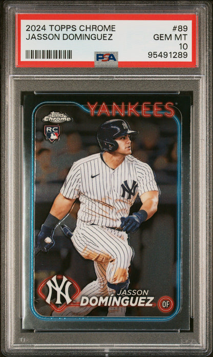 Graded 2024 Topps Chrome Jasson Dominguez #89 Rookie RC Baseball Card PSA 10 Gem Mint