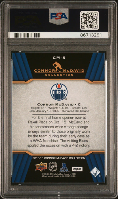 Graded 2015 Upper Deck Connor McDavid #CM-5 Connor McDavid Collection Rookie RC Hockey Card PSA 10 Gem Mint