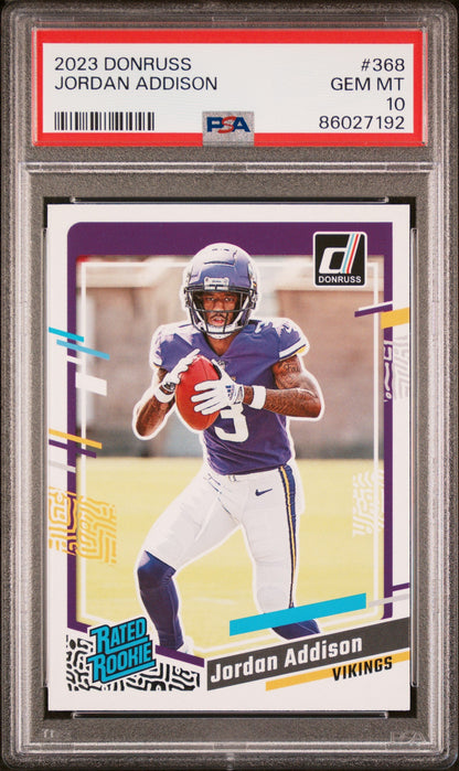 Graded 2023 Panini Donruss Jordan Addison #368 Rookie RC Football Card PSA 10 Gem Mint