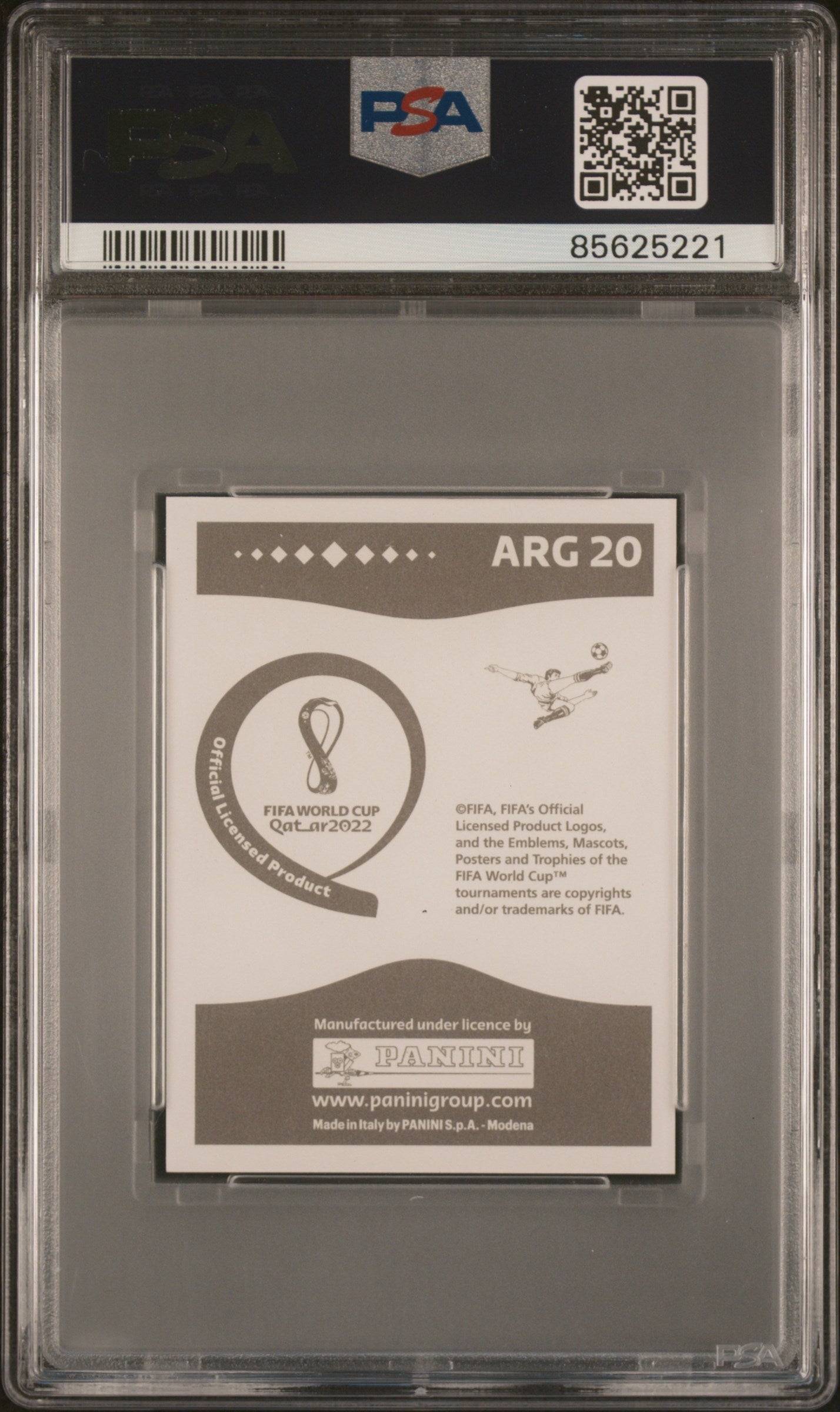 Graded 2022 Panini World Cup Lionel Messi #ARG20 Gray Back Soccer Sticker Card PSA 9 Mint