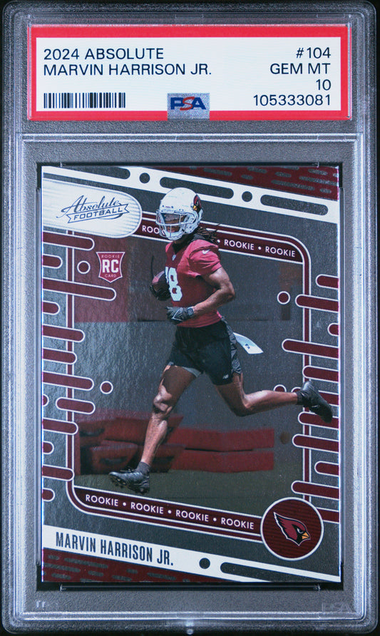 Graded 2024 Panini Absolute Marvin Harrison Jr #104 Rookie RC Football Card PSA 10 Gem Mint