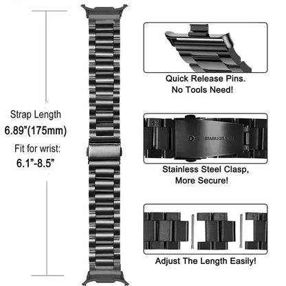 Samsung Galaxy Watch8, 8 Classic & 9 Three-Row Steel Link Band