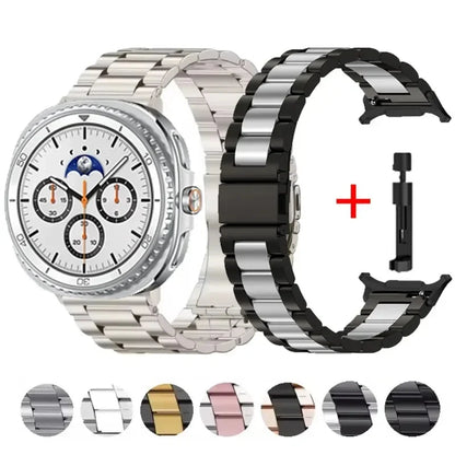 Samsung Galaxy Watch8, 8 Classic & 9 Three-Row Steel Link Band