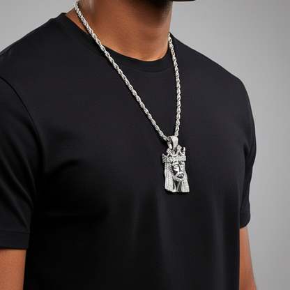 Moissanite Iced King Crown Jesus Head Piece Pendant - 925 Sterling Silver