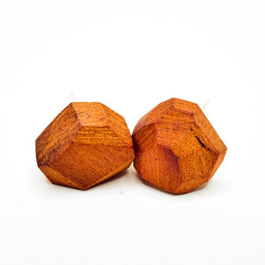 Geometric Wood Stud Earrings , Sterling Posts, ½″ faceted