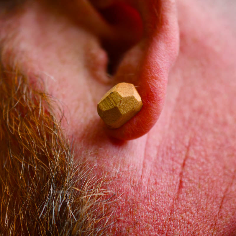 Geometric Wood Stud Earrings , Sterling Posts, ½″ faceted