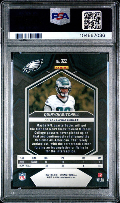 Graded 2024 Panini Mosaic Quinyon Mitchell #322 Rookie RC Football Card PSA 10 Gem Mint