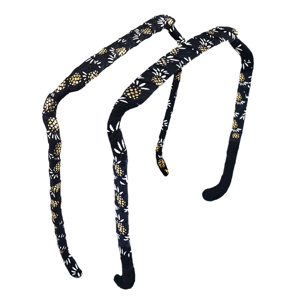 Gold and White Pineapples on Black Headband