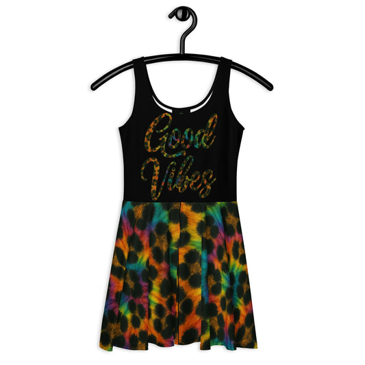 Good Vibes Cheetah Tie-dye Skater Dress