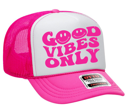 Neon Pink Good Vibes Only Adult Otto Foam Trucker Hat