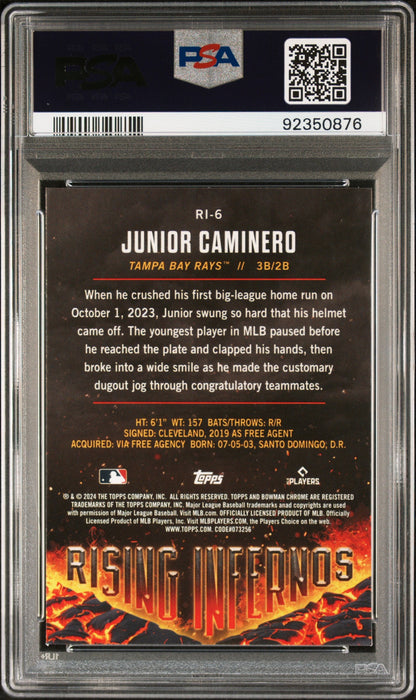 Graded 2024 Topps Bowman Junior Caminero #RI6 Rising Infernos Rookie RC Baseball Card PSA 10 Gem Mint