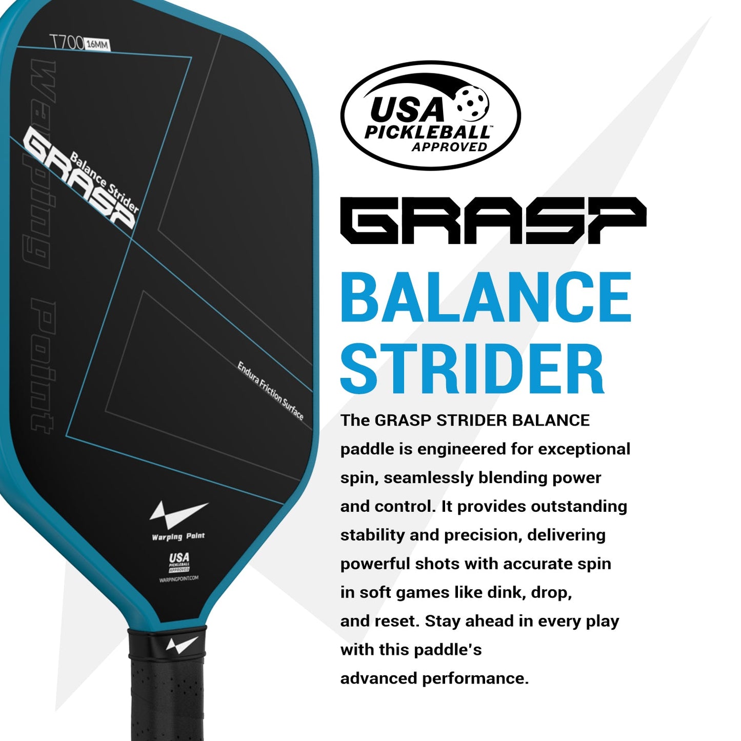 Grasp Balance Pickleball Paddle Navy 16mm T700 Carbon Fiber for Power & Control