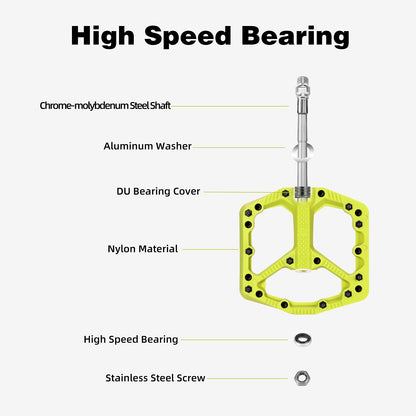 ROCKBROS Mountain Bike Pedals Flat MTB Pedals Nylon Fiber Bicycle Platform Pedals