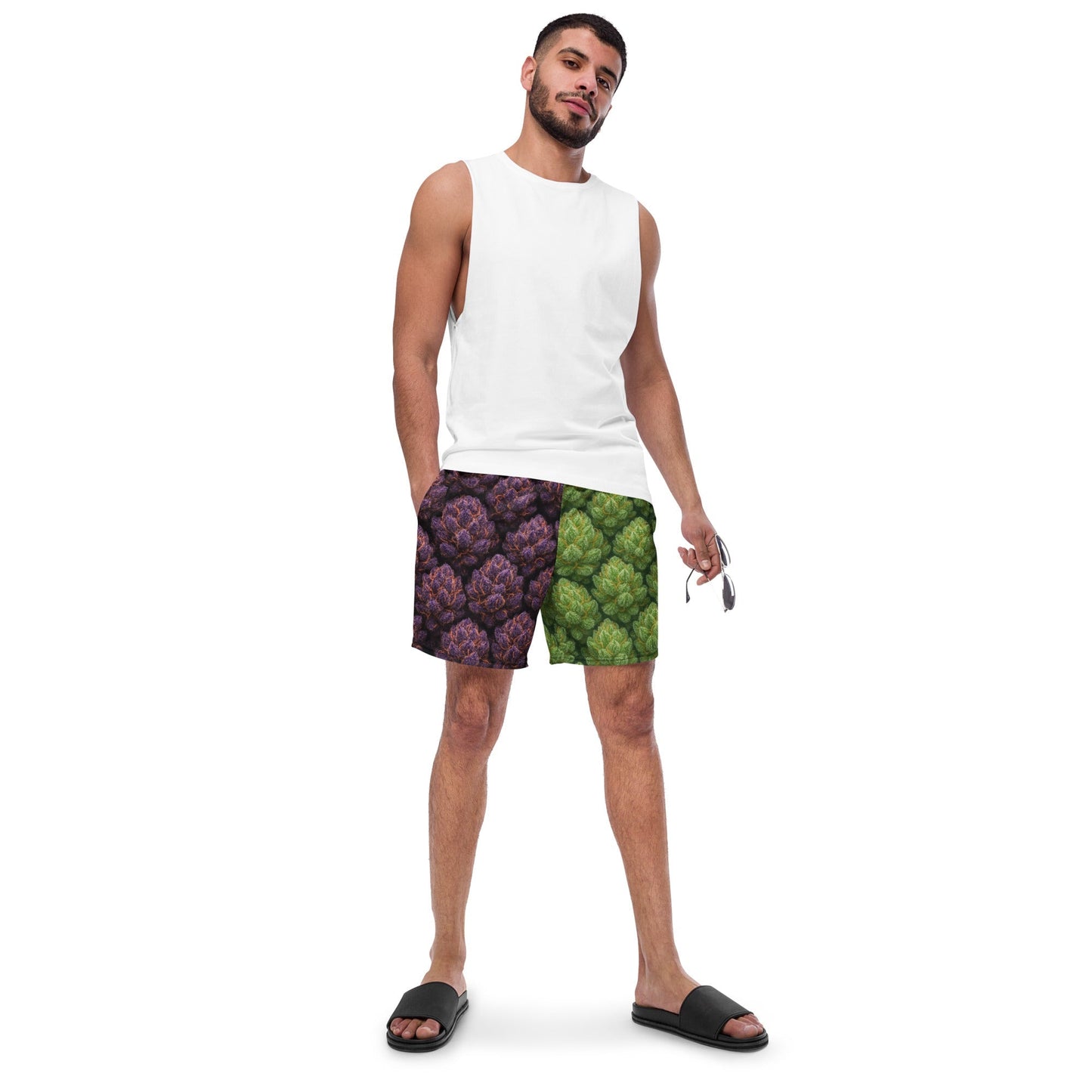 Green and purple weed Swim Trunks